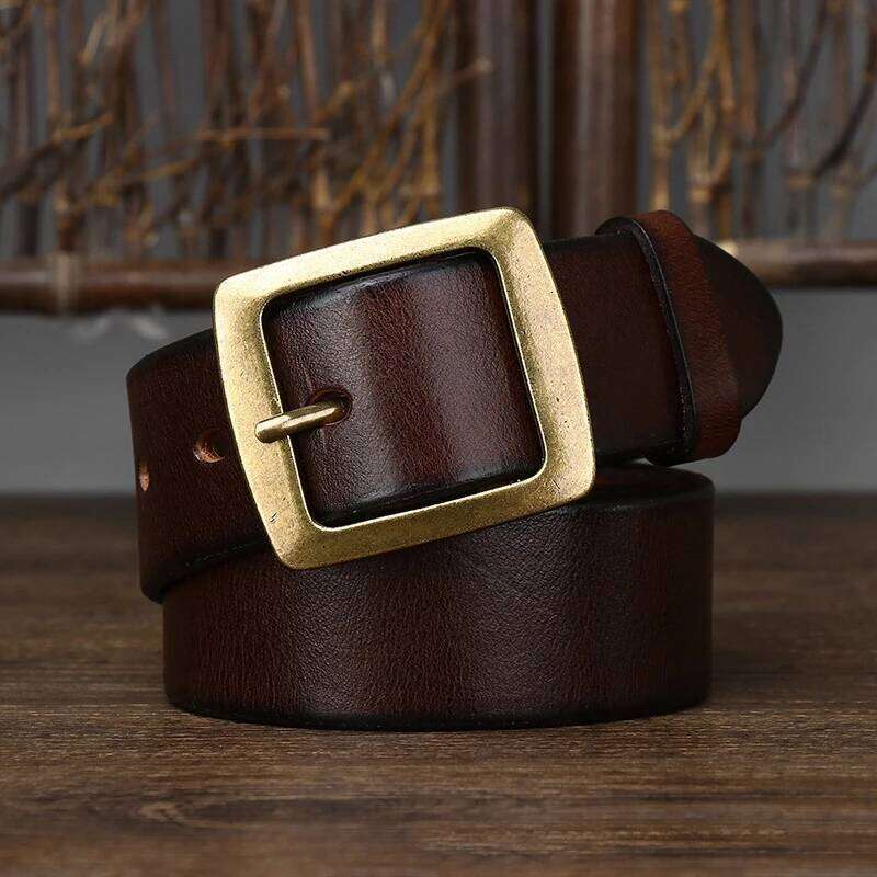 3.8cm Width Thick Retro Cowhide Genuine Leather Belt Men Solid Brass Copper Pin Buckle Belts Male Strap For Jeans Z260226