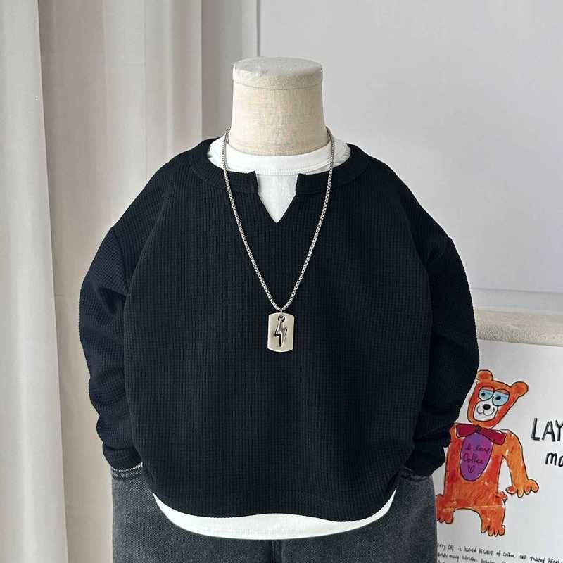 Clothing Sets Children's Sweatshirt Spring and Autumn New Korean Style Boys' Autumn Waffle Fake Two-Piece Sweatshirt Baby Versatile Top