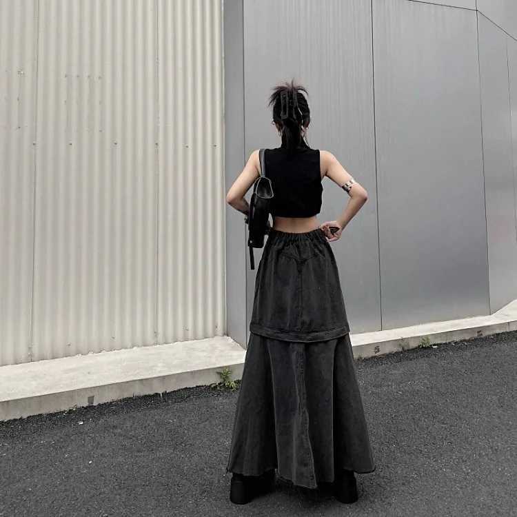 American Style High Waist Skirt for Women 2026 Autumn Heavy Vintage Denim Skirts Y2k Grunge Mid-length Loose Faldas Mujer Jupe M260314