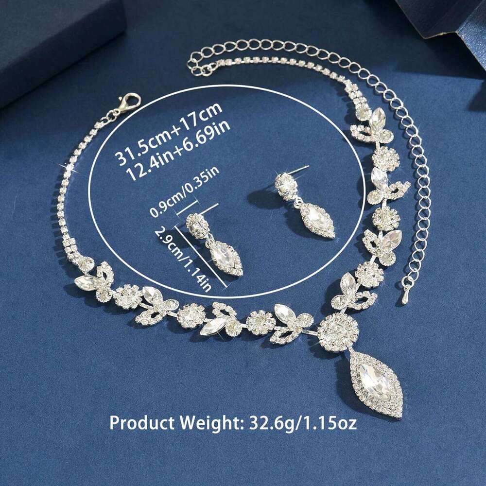 4PC Women's Fashion Waterdrop Leaf Necklace Earrings Bracelet Jewelry Set Suitable for Wedding, Party, Festival Gifts Z260313
