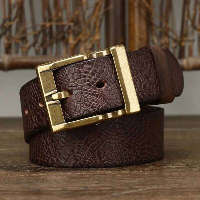 3.8 Wide Pure Cowhide Genuine Leather for Men's High Quality Jeans Brass Buckle Belts Cowboy Waistband Male Fashion Z260226