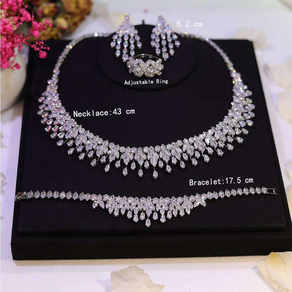 Sparkling Bridal Necklace Full Zircon Jewelry Sets For Women Party, Luxury Dubai Nigeria Wedding Bridesmaids Accessories Z260313