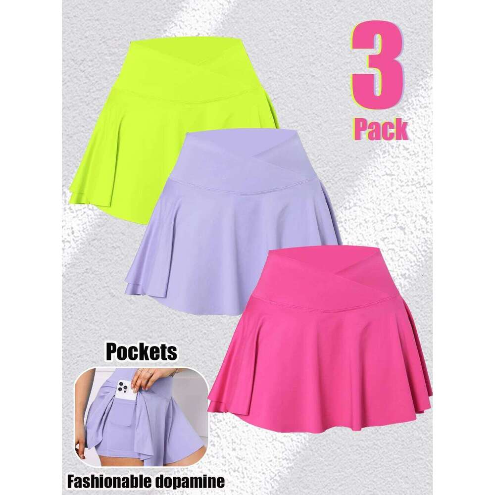 3Pack Dopamine Tennis Skirts for Women Fitness Skinny Pleated Skirt Outdoors Corset Pockets Shorts High V Waist Z260314