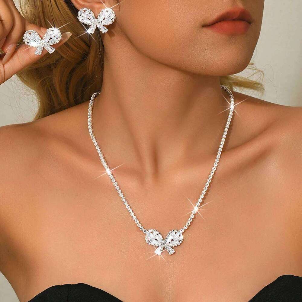 New Light Luxury Zircon Multicolor Necklace Earrings Butterfly Mesh Red Blow Small Fragrance Set Accessories Women Z260313