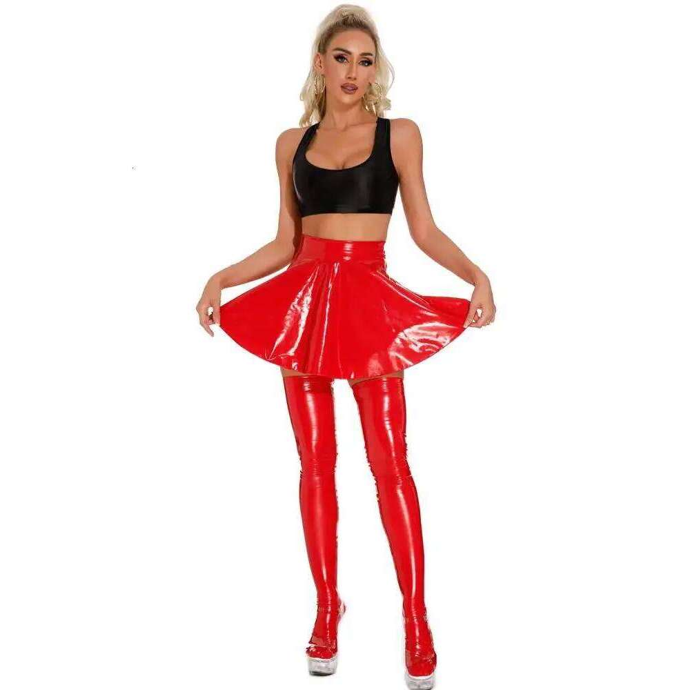 High Waist Wet Look PVC A-line Pleated Faldas Shiny PU Leather Tutu Skirt Hot Sexy Cosplay Micro Mini Skirts Jupe Saias Gonna Z260314