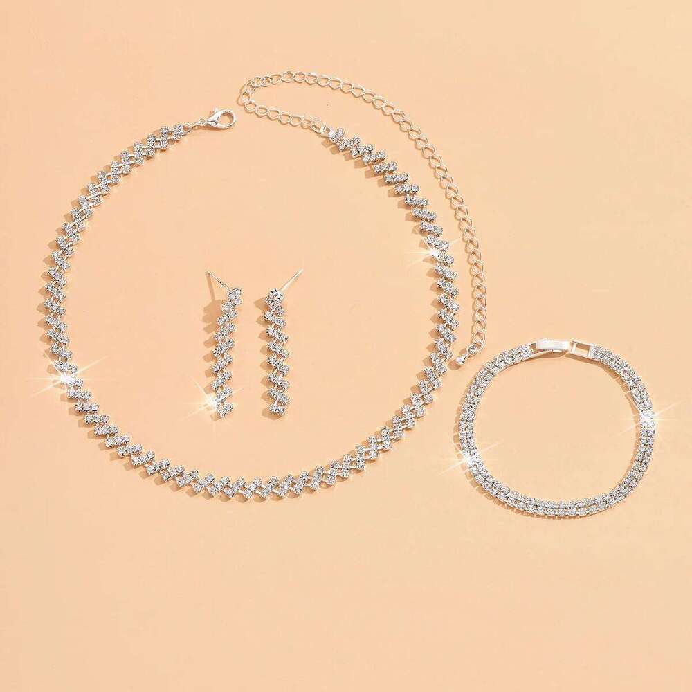 4pcs Women's Jewelry Set Rhinestone Necklace Earrings Bracelet Wedding Dress Accessories Z260313