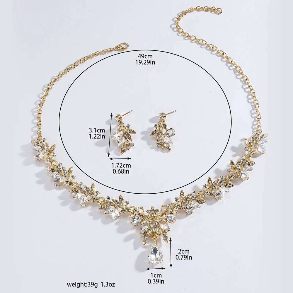 Women's Fashion Sparkling Leaf Water Drop Set, Light Luxury Style, Gorgeous and Elegant Jewelry Z260313