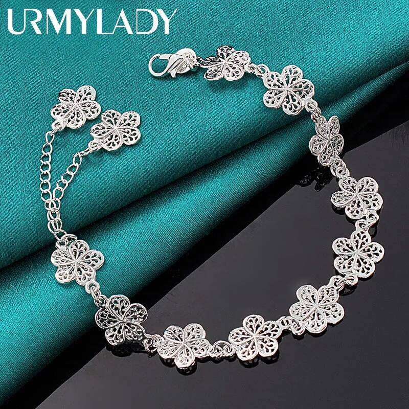 URMYLADY 925 Sterling Silver Flower Tassels Chain Bracelet For Women Wedding Engagement Party Fashion Jewelry Z260313