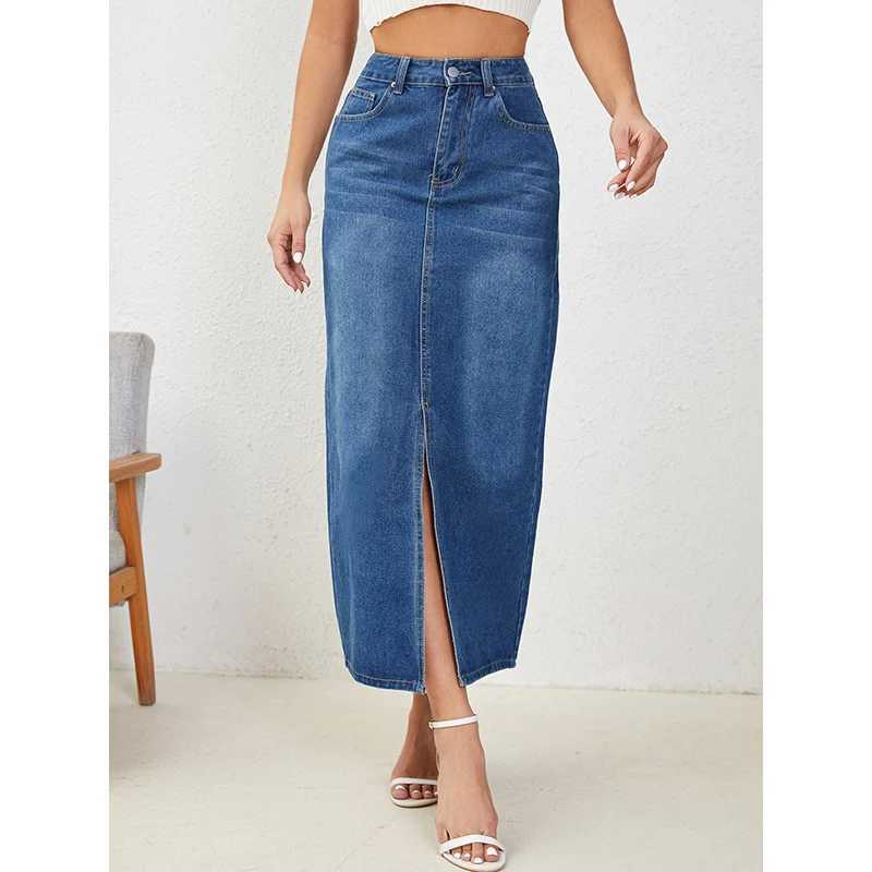 Women High Waist Gothic Skirts Jeans s Vintage High Street Casual Denim Dress Female Streetwear Blue Punk Straight Skirts M260314