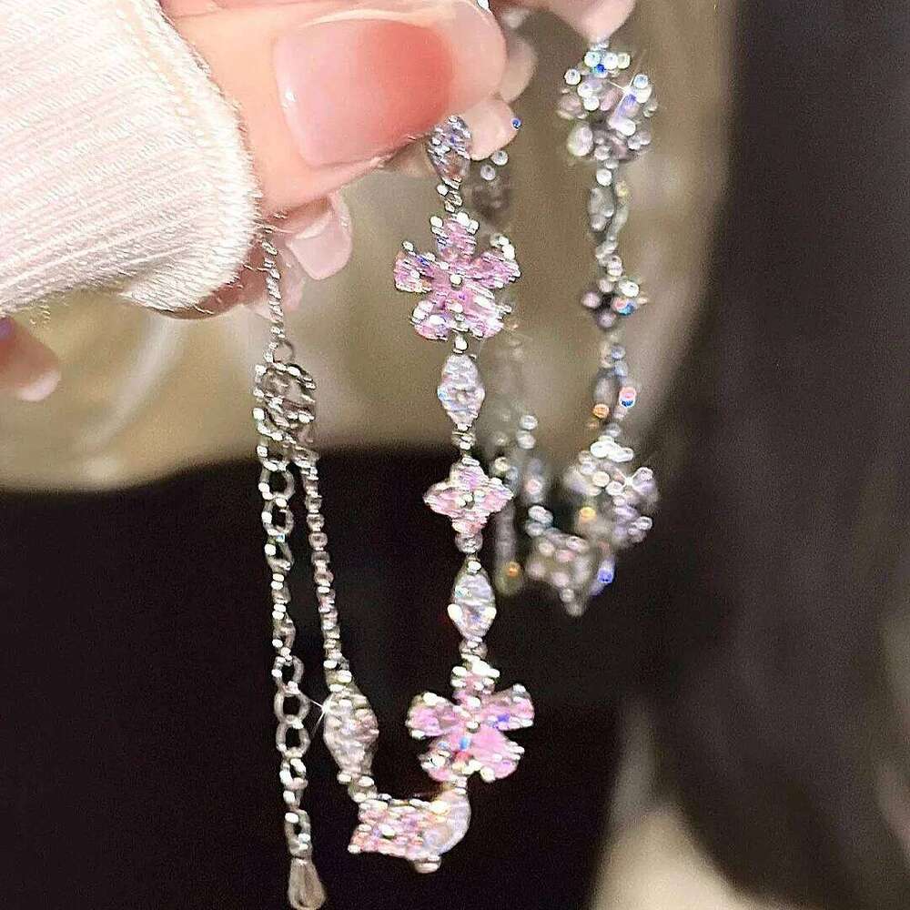 Trendy Y2K Fairy Pink Crystal Zircon Sakura Flowers Bracelet for Women Sweet Girls Cherry Blossom Moon Bow Knot Jewelry Gifts Z260313
