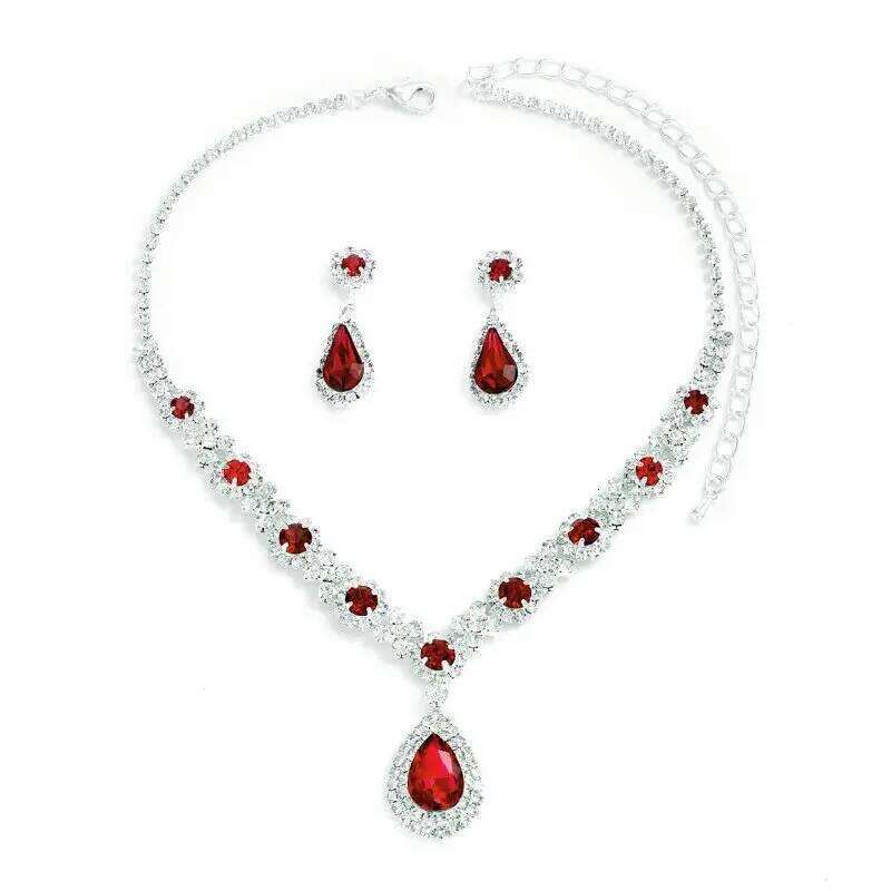 3 pieces of women's crystal droplet necklace with earrings set for wedding evening dress accessories Z260313