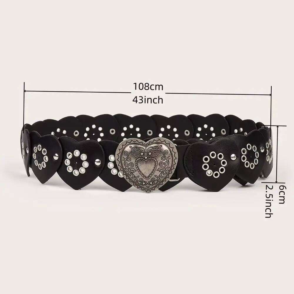 Fashion Love Heart Wide Leather Belt Vintage Versatile Punk Waistband Luxury Design Waist Strap Z260226