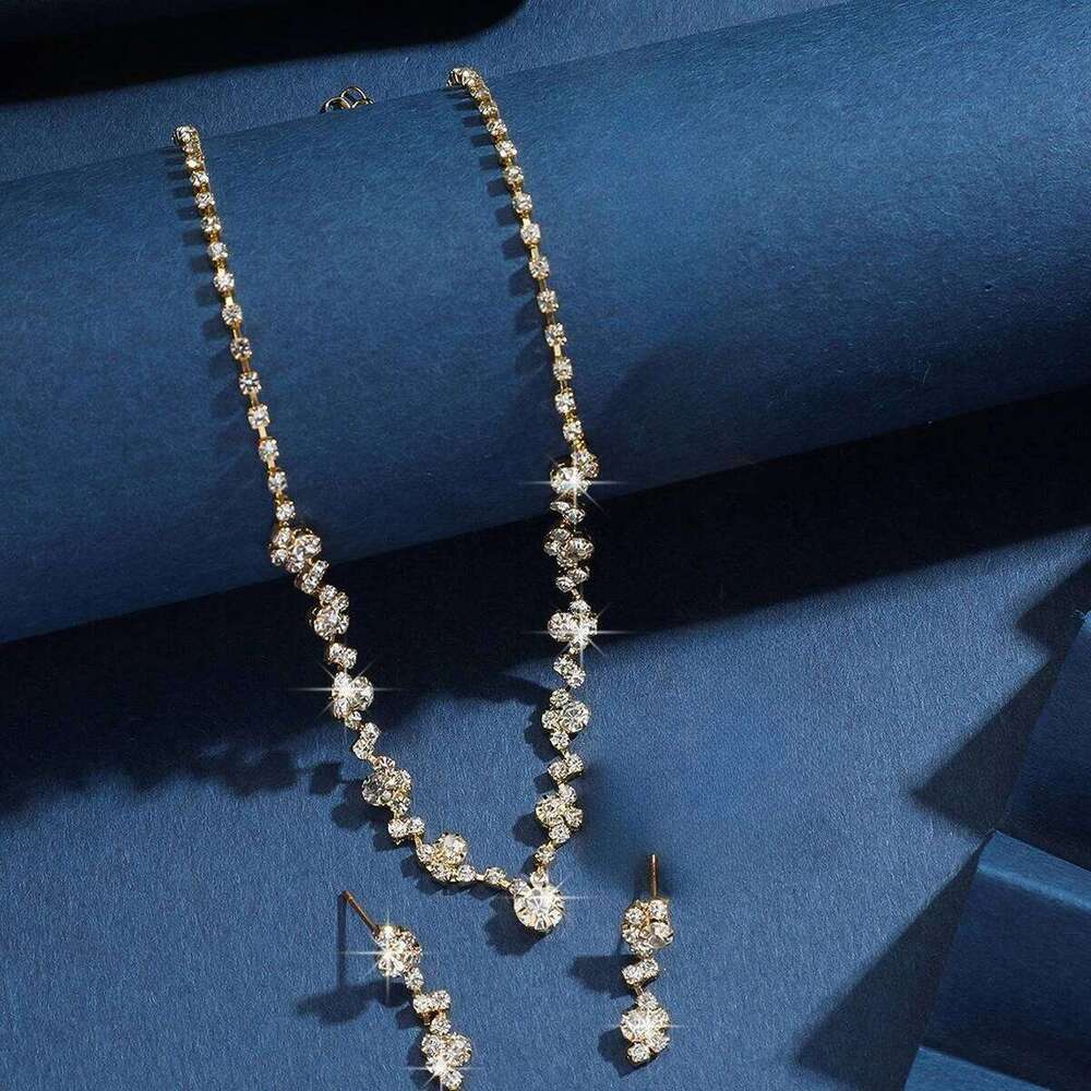 Luxury Zircon Stud Earrings Necklace Set for Women Stainless Steel Hypoallergenic Wedding Banquet Sparkle Jewelry Sets Gift 3pcs Z260313