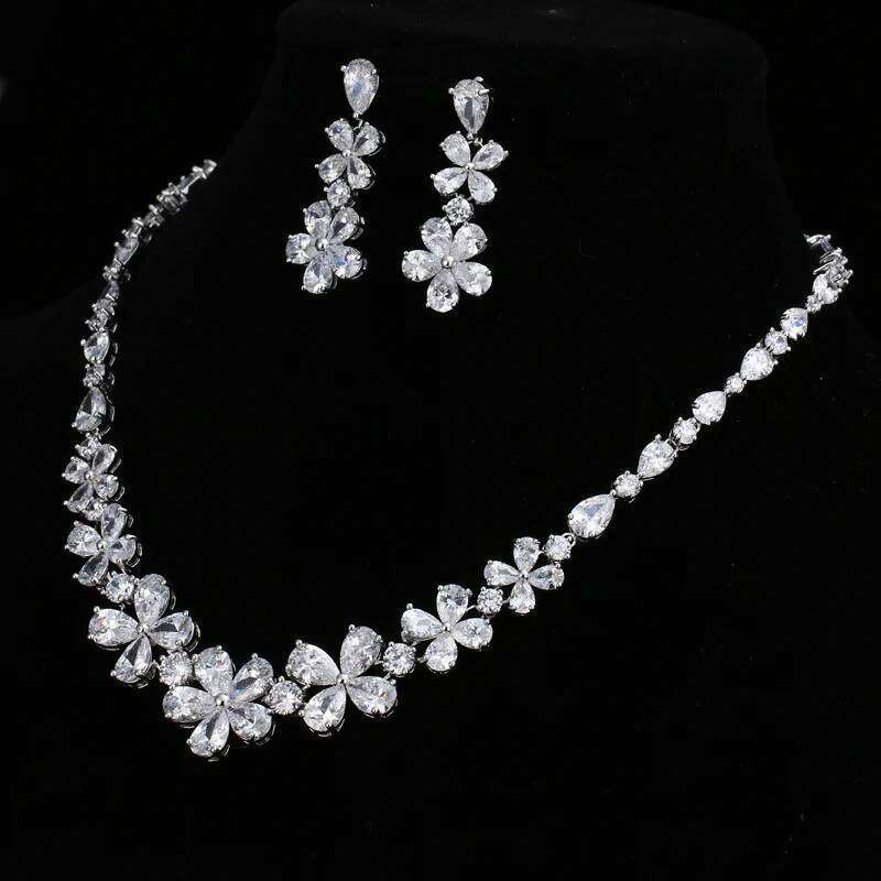 EMMAYA New Flower Set Silver Color Austrian Crystal Cz Earring/Necklace Sets for Women Wedding Jewelry Z260313