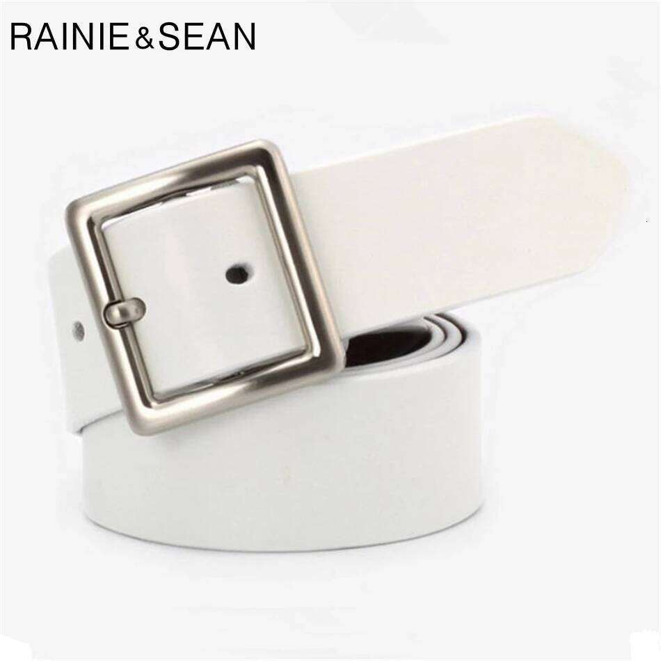 RAINIE SEAN White Real Leather Belts For Women Pin Buckles Cowskin Red Black Camel Waist Belt Ladies Z260226