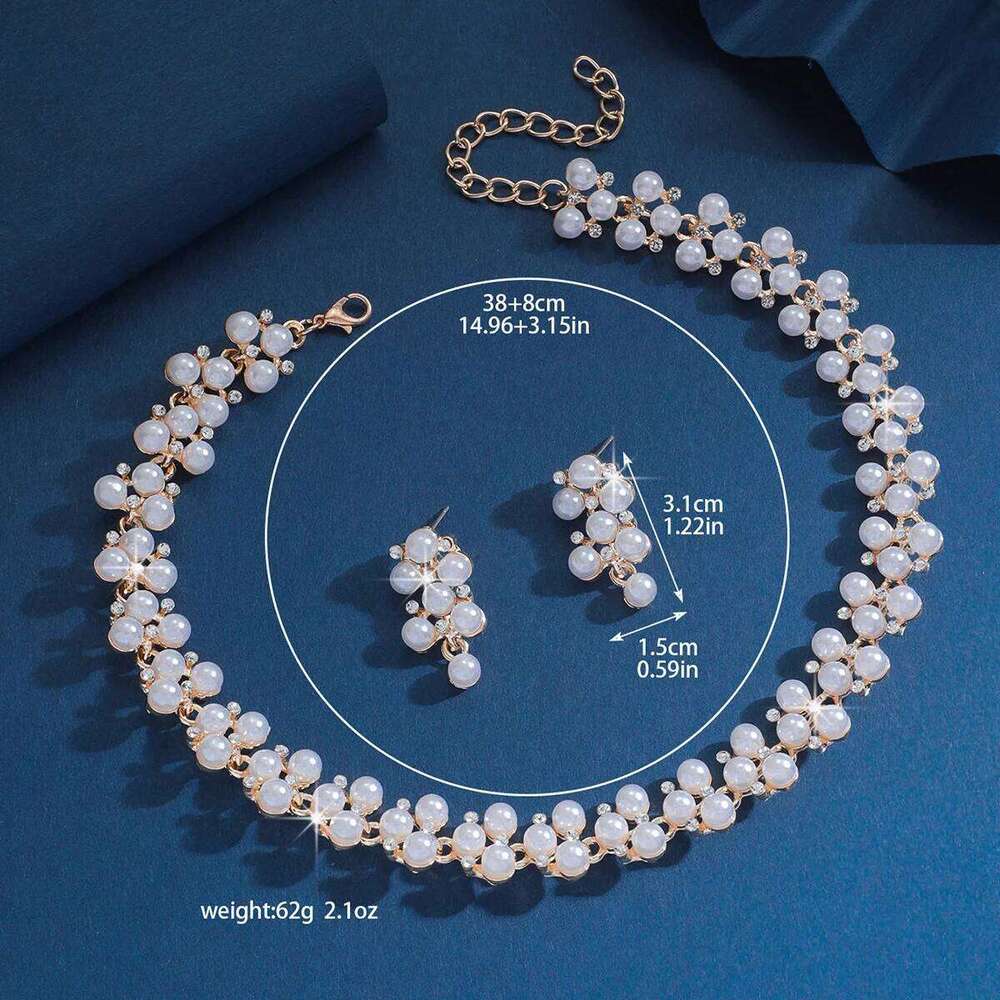 3 pieces of fashionable trendy women's sparkling pearl set, rhinestone necklace, earrings, party and banquet accessories Z260313