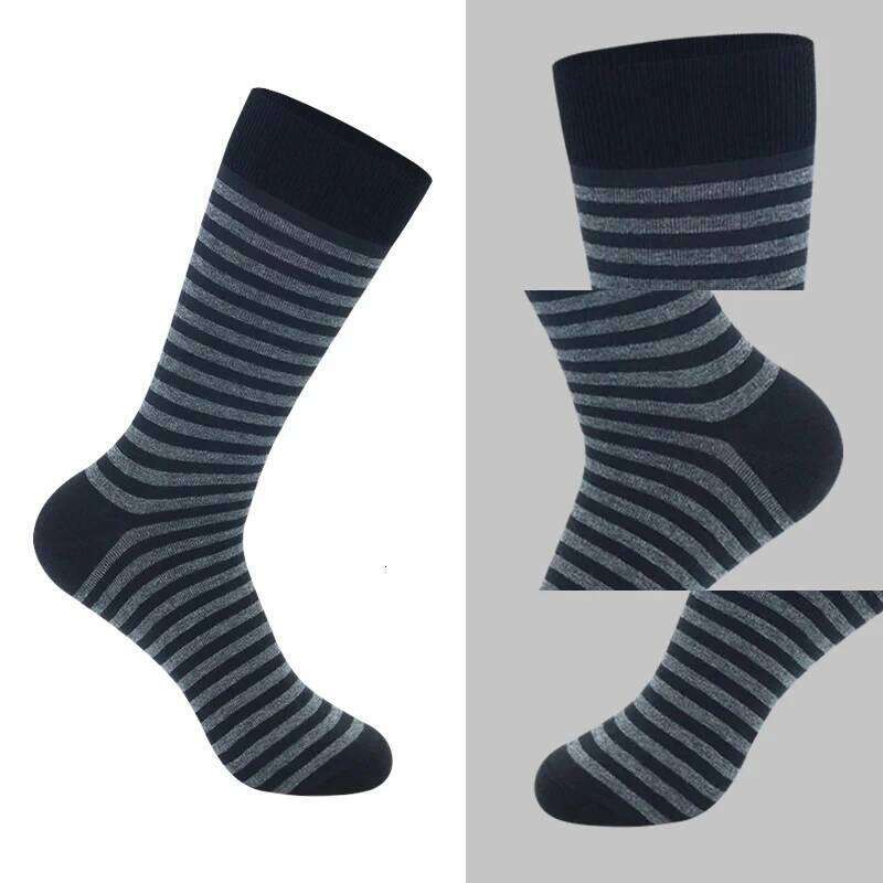 5 Pairs Large Fashion Business High Quality Stripe Black Gray Pure Men Cotton Sports Socks Size EU41-48 Z260314