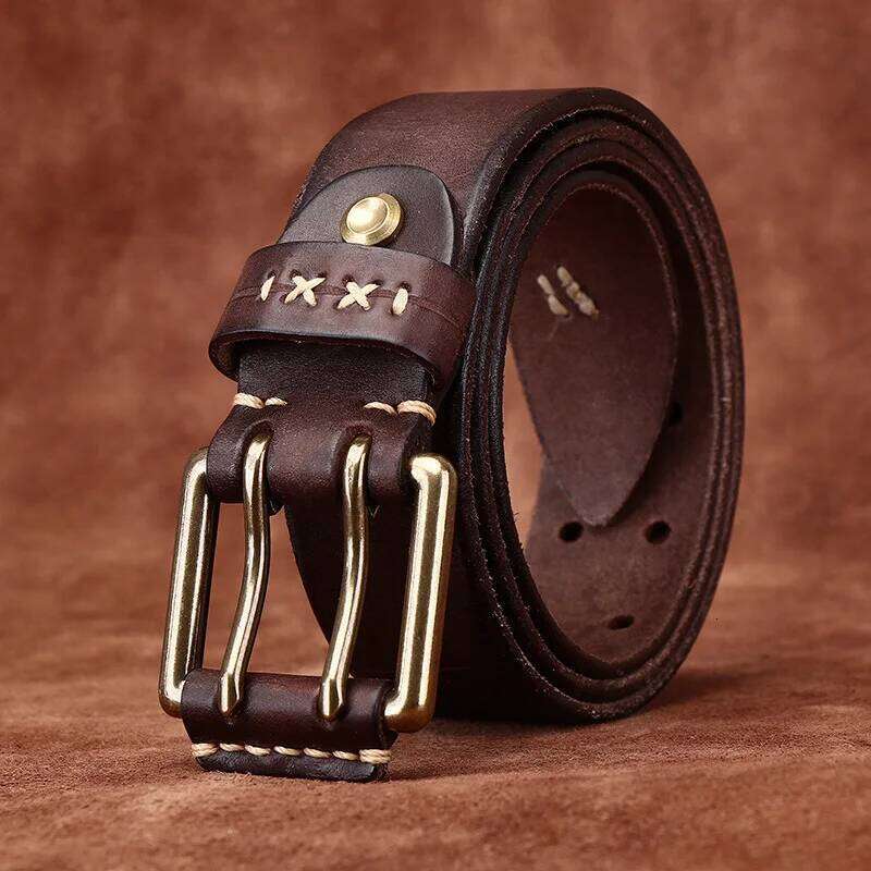 3.8CM Retro Real Genuine Leather Brass Buckle Luxury Belts Men Pure Cowskin Strap Male Cowboy Jeans Belt for Man Z260226