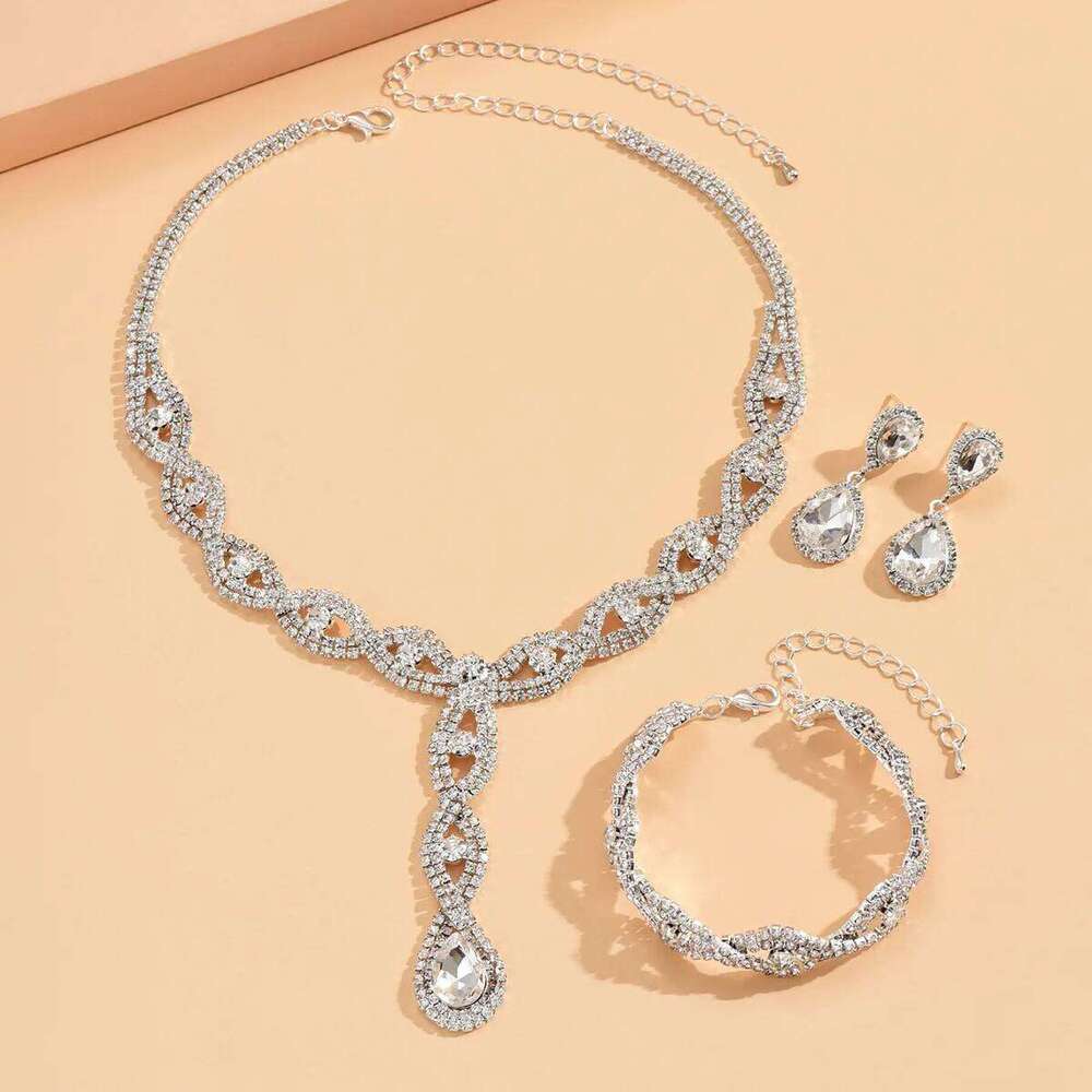 4 pieces of women's fashionable and trendy water drop earrings with necklaces, bracelets, jewelry sets, banquet accessories Z260313