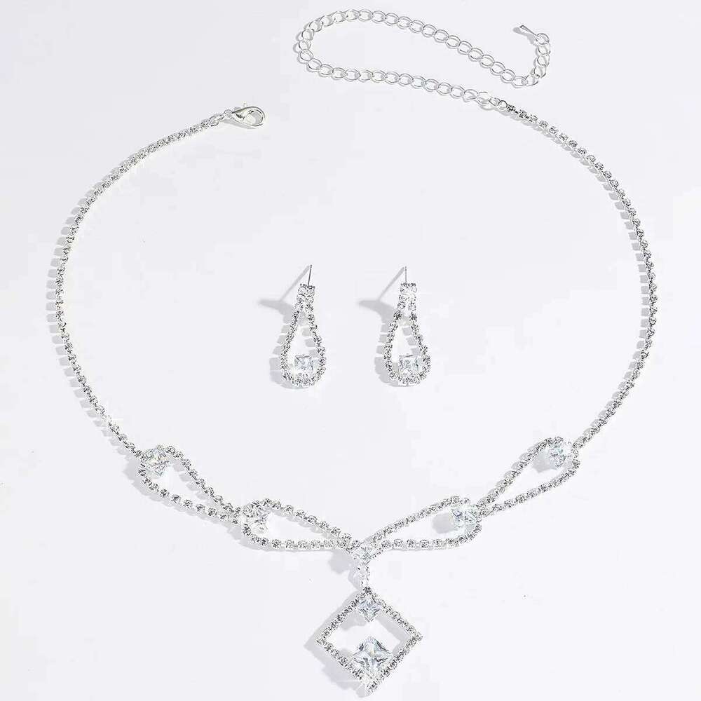 Shiny Crystal Jewelry Women Silver Plated Cubic Zirconia Necklace Earrings Set Party Wedding Bridal Evening Accessories Z260313