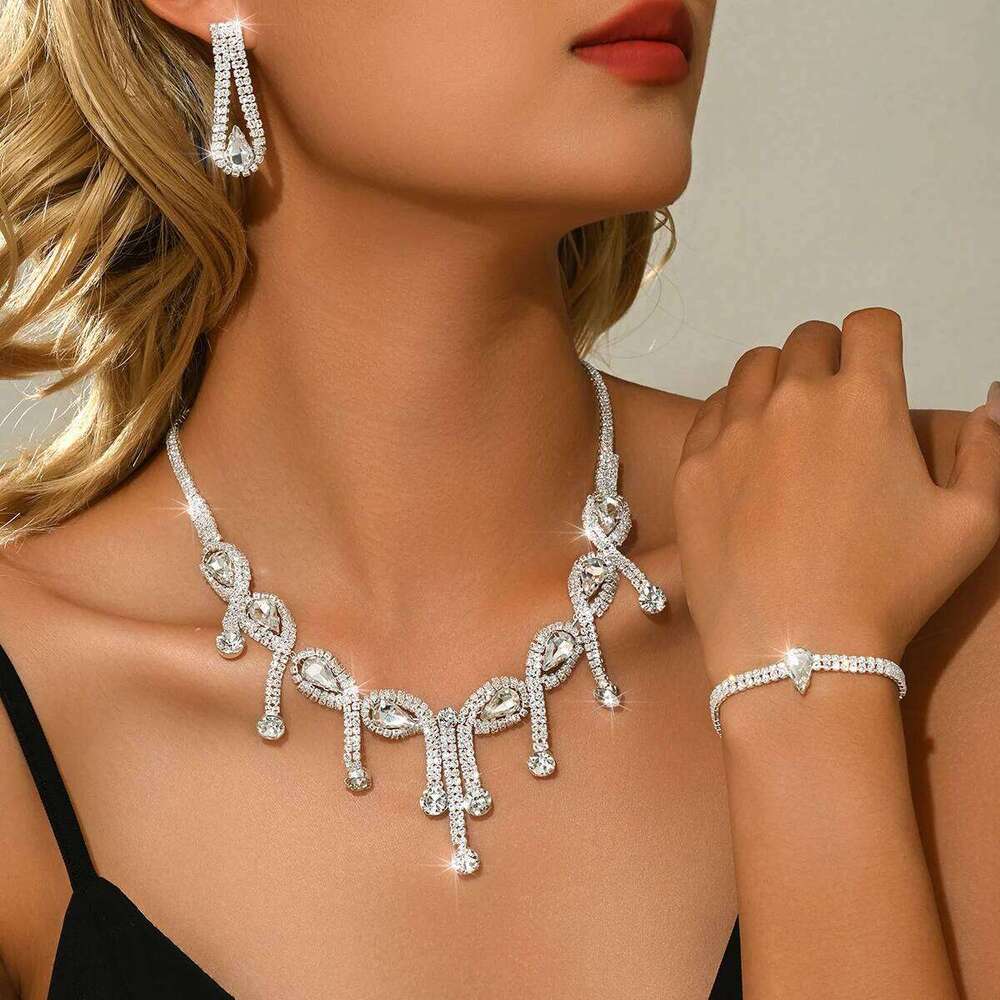 Simple and elegant design, high-end necklace, earring, bracelet, three piece set, noble, beautiful, versatile accessory Z260313