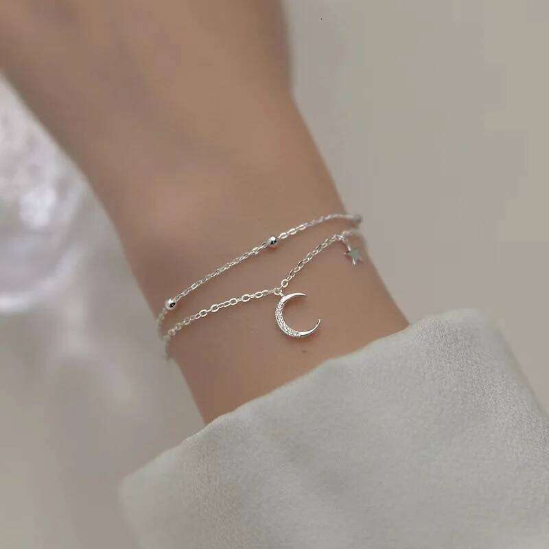 925 Sterling Silver Star Moon Bracelets For Women Fashion Korean Crystal Double Layer Charm Bracelet Original Party Jewelry Gift Z260313