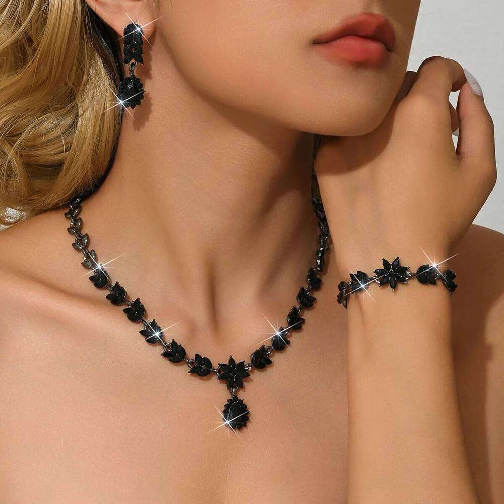 European and American versatile bride earrings necklace two-piece set full of diamond droplet jewelry wedding dress accessories Z260313