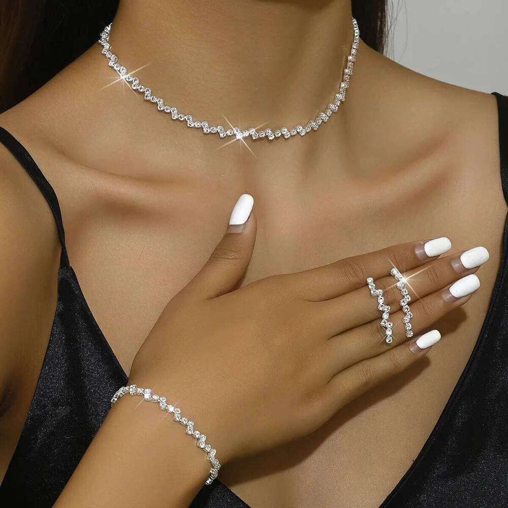 BLIJERY Wave Style for Women Claw Chain Zircon Choker Necklace Earrings Bracelet Bridal Wedding Party Jewelry Sets Z260313