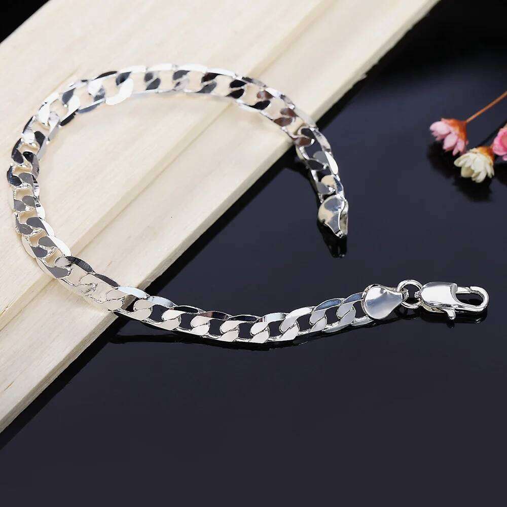 Factory direct fashion 925 Sterling Silver Bracelet for man woman 8MM geometric side chain Luxury jewelry Wedding party gifts Z260313
