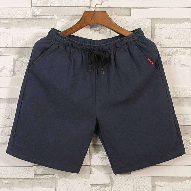 New Men's Cotton Shorts Pants Male Summer Breathable Solid Color Linen Trousers Fitness Streetwear Lace up Bottoms Z260314