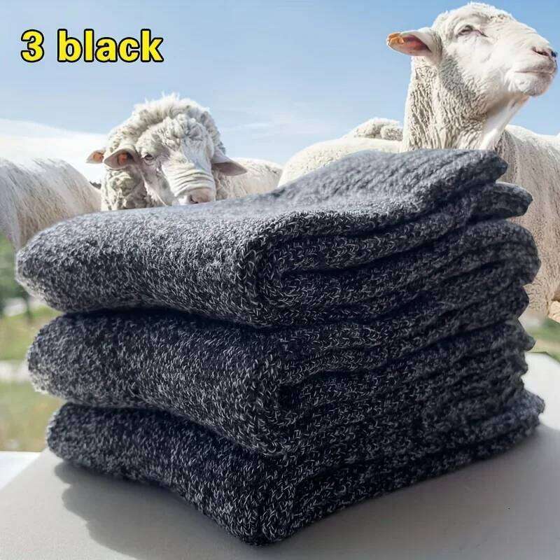 3 Pairs Men's Winter Warm Thick Towel Mid-Calf Socks, Anti-Cold Snow Boots Socks Elastic Solid Color Z260314