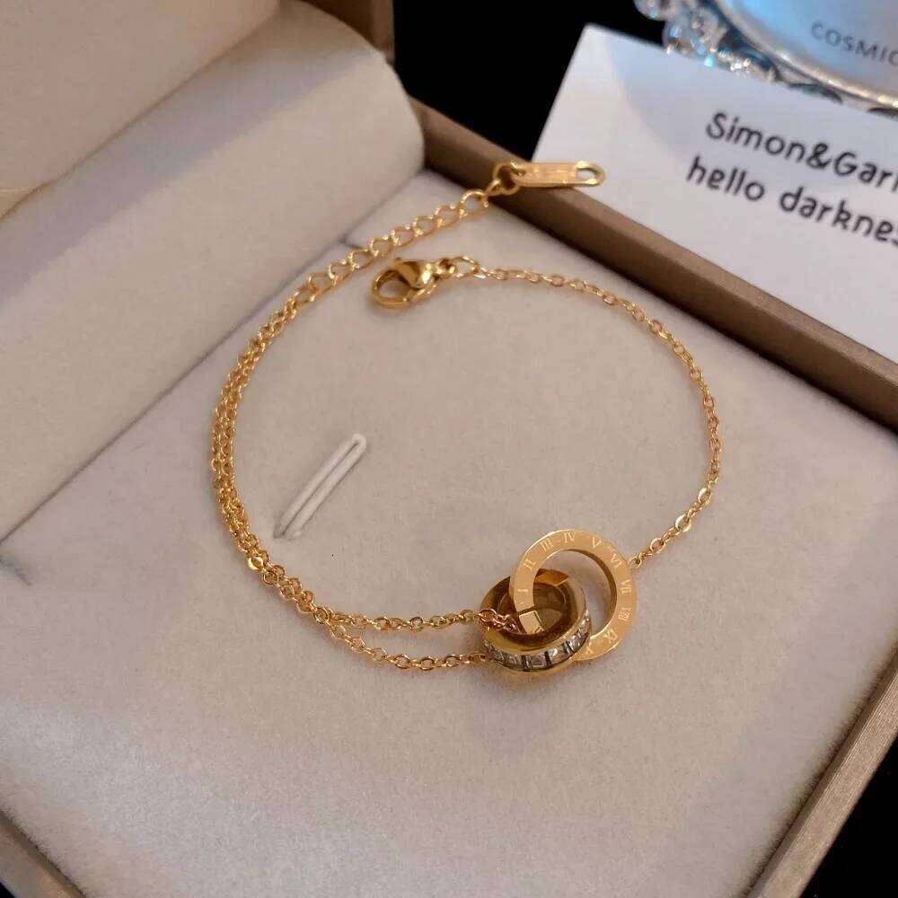 Personality Roman Numeral Double Ring Cross Zircon Bracelet for Women Korea Fashion Gold Color Stainless Steel Bangle Jewelry Z260313