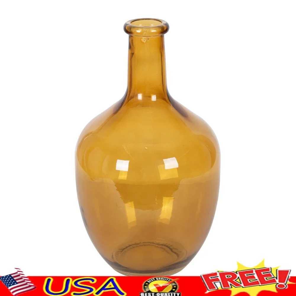 Elegant 12 Inch High Amber Translucent Glass Tabletop Vase Flowers Plants Decorative Centerpiece Durable Easy to Clean Gift Y260314