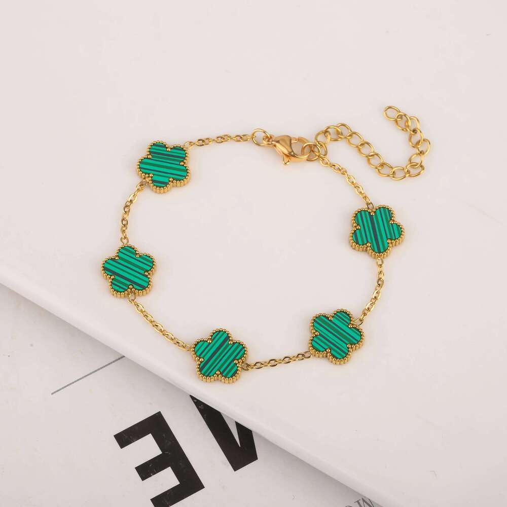 Adjustable New Design Gold Plated Stainless Steel 316L Plant Flower Bracelet With Five Leaf Petals Women's Luxury Gifts Clover Z260313