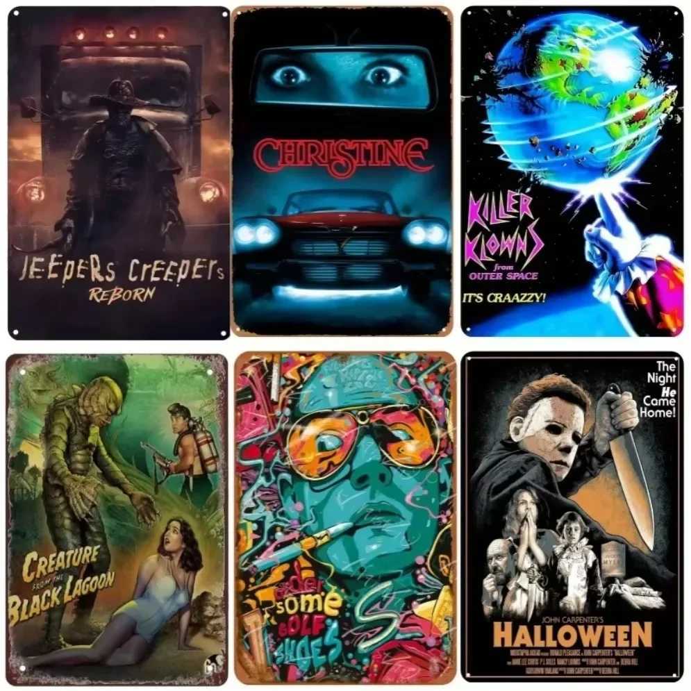 1PC Halloween Metal Sign Horror Movie Theme Shabby Iron Painting Tin Signs Wall Art Man Cave Film Theater Club Home Decoration D260314
