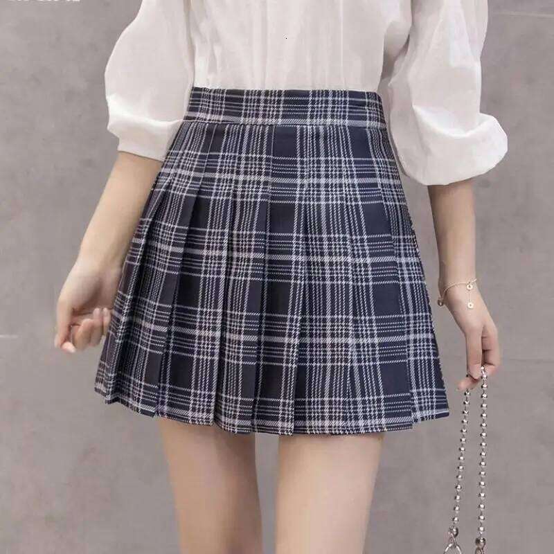 Zuolunouba Summer High Waist Women School Girl Faldas Pleated Plaid Slim Sexy Zipper Blue Mini Skirt Jupe Femme Z260314