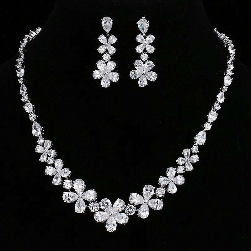 EMMAYA New Flower Set Silver Color Austrian Crystal Cz Earring/Necklace Sets for Women Wedding Jewelry Z260313