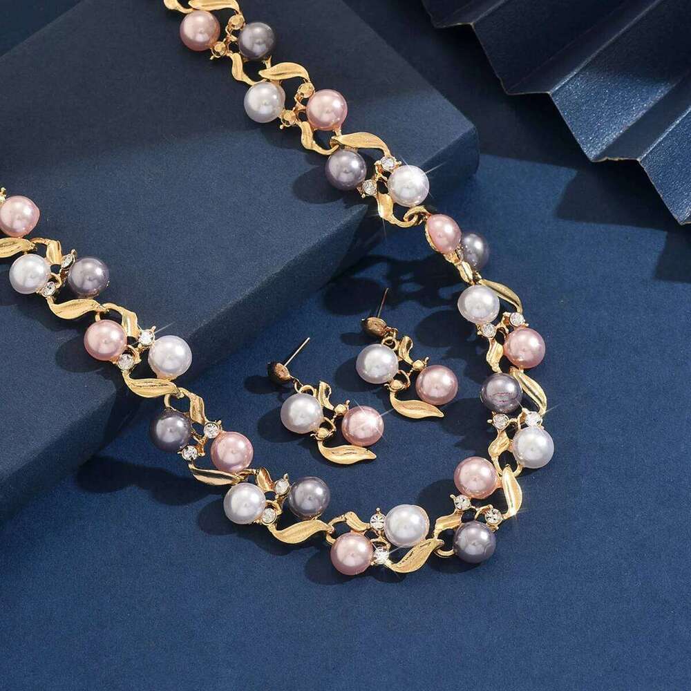 Elegant Faux Pearl Necklace Earrings Set Women Perfect for Parties Weddings Holidays Casual Style Zinc Alloy Jewelry Kit Z260313