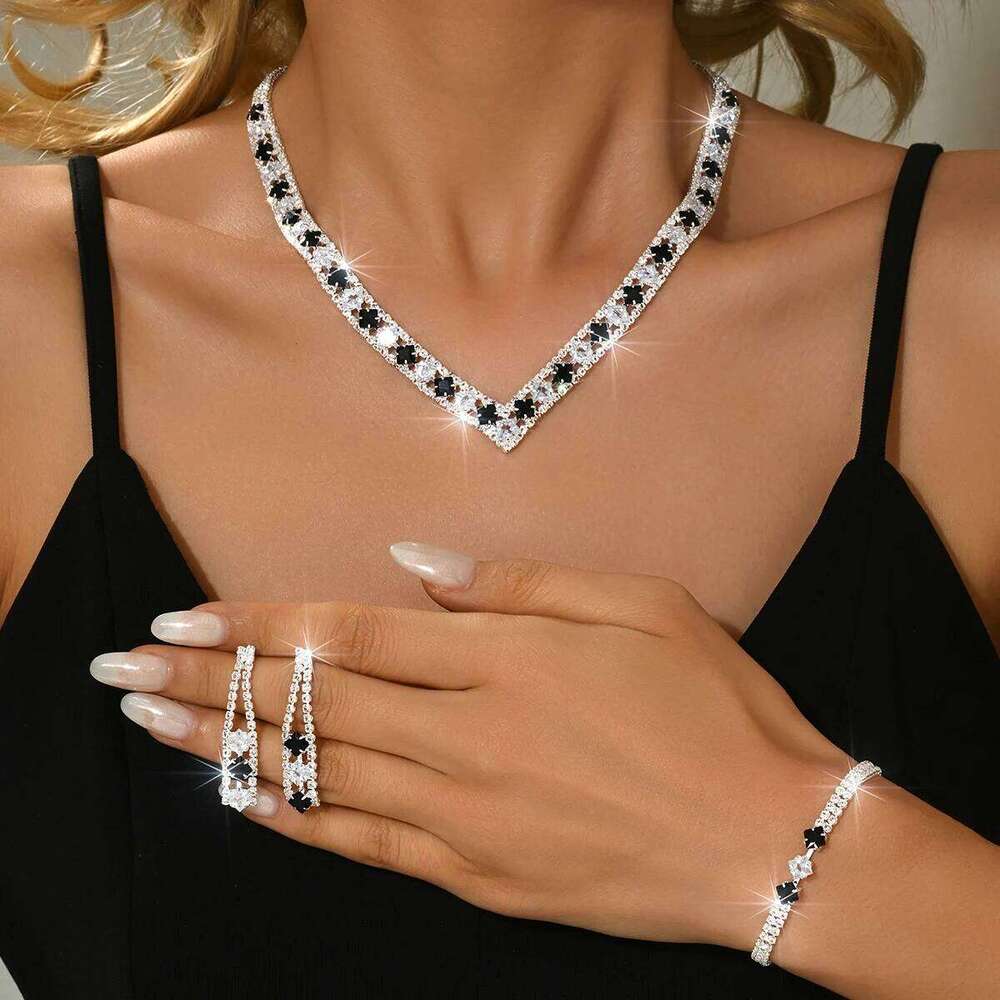 Multi colored diamond inlaid design, French socialite style, best-selling necklace, earring, bracelet set, accessories Z260313