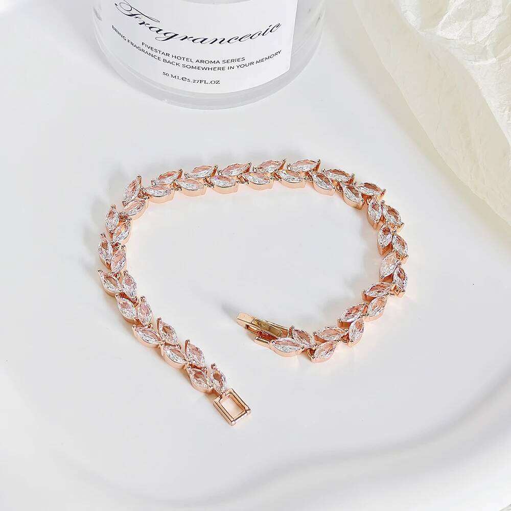 2024 New Trendy Leaves Rose Gold Silver Color Bracelet Bangle for Women Anniversary Gift Jewelry Wholesale Moonso Bulk S5878 Z260313