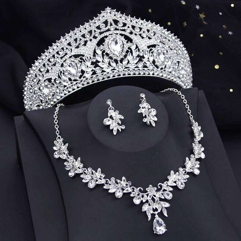 Luxury Bride Crown Sets for Women Red Tiaras and Necklace Earrings Party Prom Bridal Wedding Jewelry Set Accessory Z260313