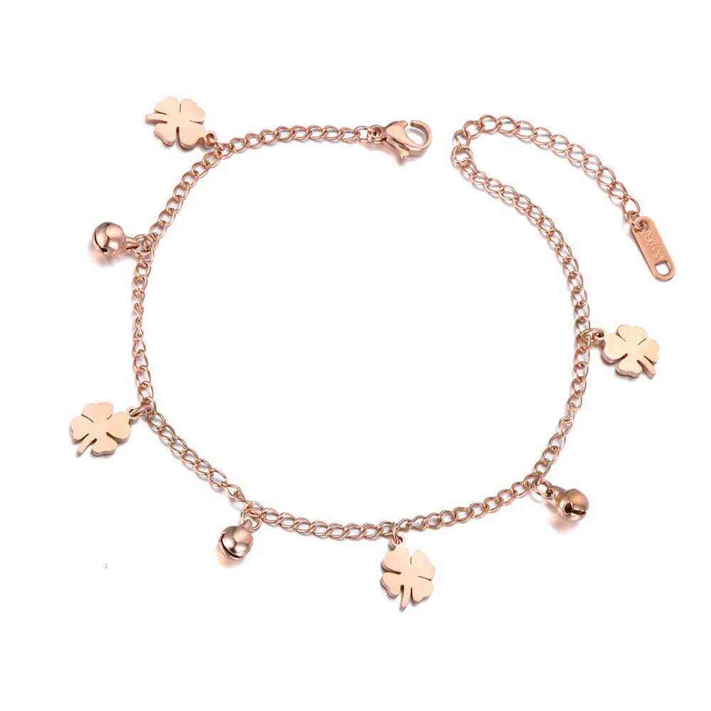 Lokaer Fashion Flowers And Bell Charm Anklet For Stainless Steel Rose Gold Color Women Jewelry Anklets Wholesale A19008 Z260313