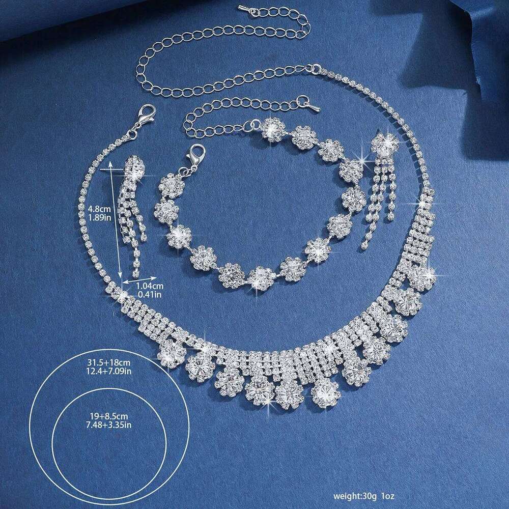 European and American diamond studded super sparkling necklace earrings bracelet fashionable high-end women's set Z260313