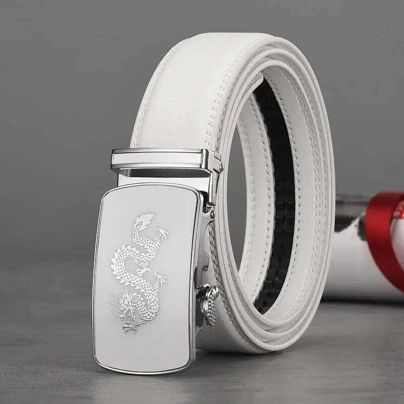 White Automatic Buckle Cowhide Belt Chic Casual Commercial Luxury Design Double-sided Genuine Leather Waistband for Men 2023 New Z260226