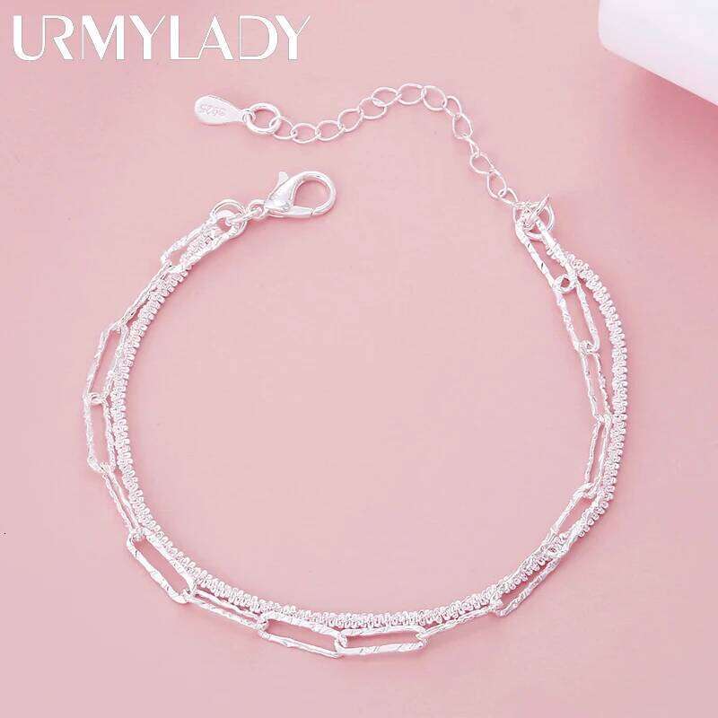 925 Sterling silver beautiful double chain bracelets for women fashion original party wedding engagement Jewelry holiday gift Z260313