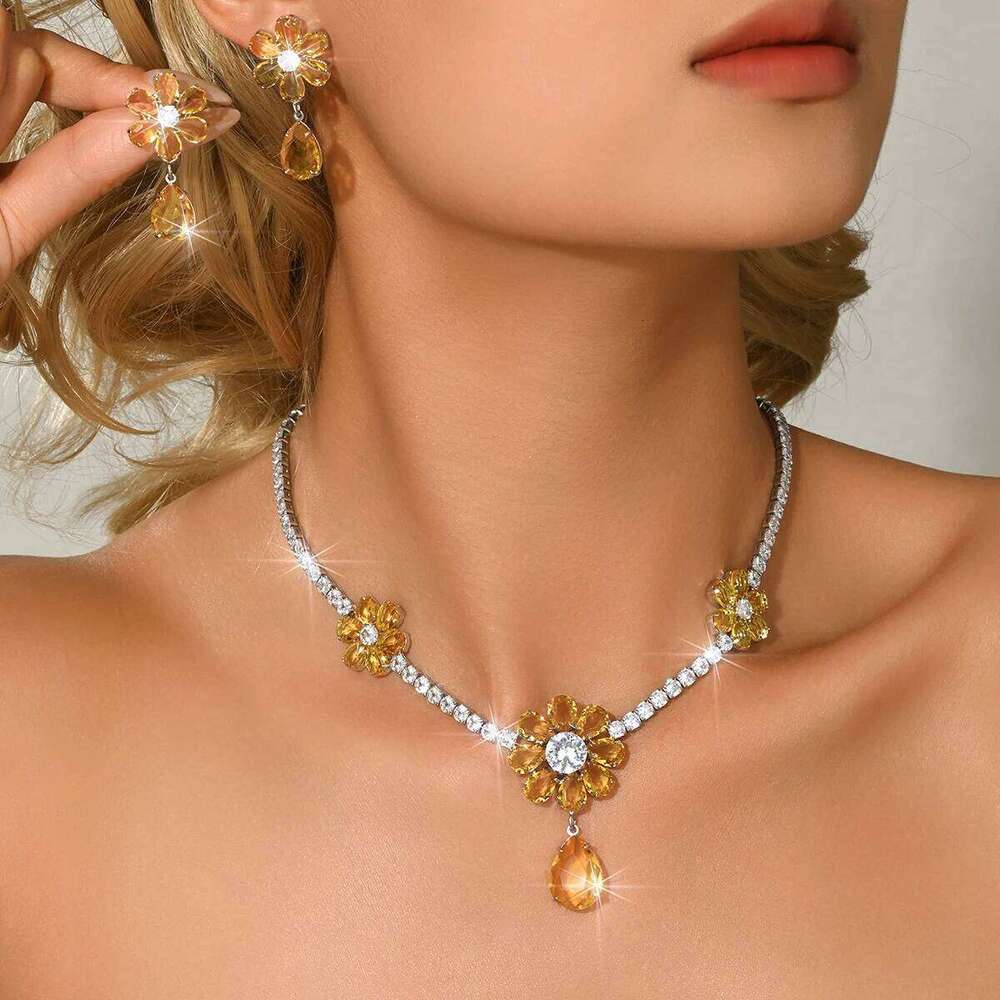 Intellectual and gentle style French heavy industry two-color necklace earrings for brides' wedding accessories Z260313