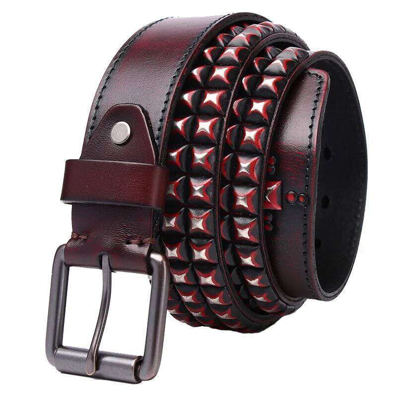 3.8CM Retro Real Genuine Belt Luxury Thick Rivet Belts Men Leather Vintage Strap Male Wide Jeans Ceinture Black Waist Z260226