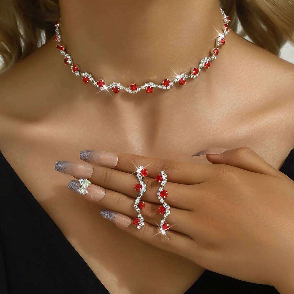 3pcs Rhinestone Flower Decor Necklace & Drop Earrings Jewelry Set Wedding Series Dating Accessories Z260313