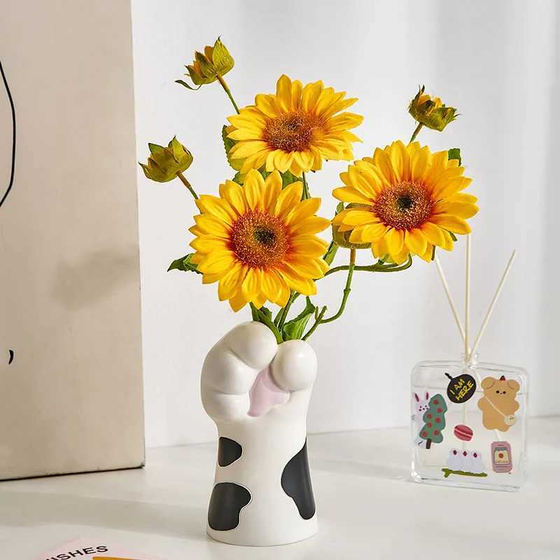 Cats Paw Resin Vase Ceramic Flower Pot Suitable for Desktop Flower Arrangement Pen Holder Makeup Brush Storage Y260314