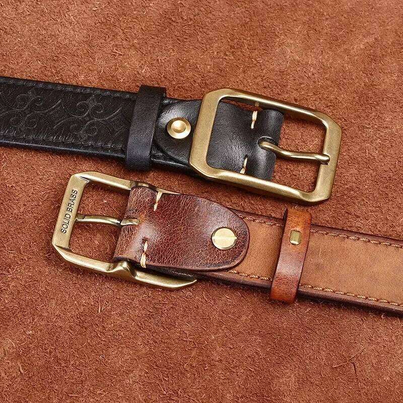 3.8CM Thickened Italian Pure Cowhide High Quality Genuine Leather Belts for Men Carving Strap Male Brass Buckle Jeans Cowboy Z260226